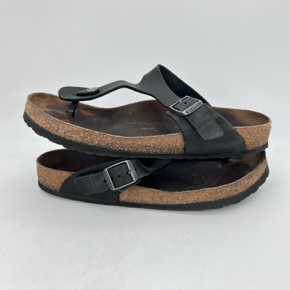 Birkenstock Gizeh Women Size 40 Black Birko-Flor T Strap Thong Leather Sandal - Picture 8 of 11